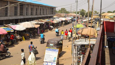Kaduna, Nigeria – A street around Barnawa market from a storey building, Barnawa, Kaduna, Kaduna State, Nigeria